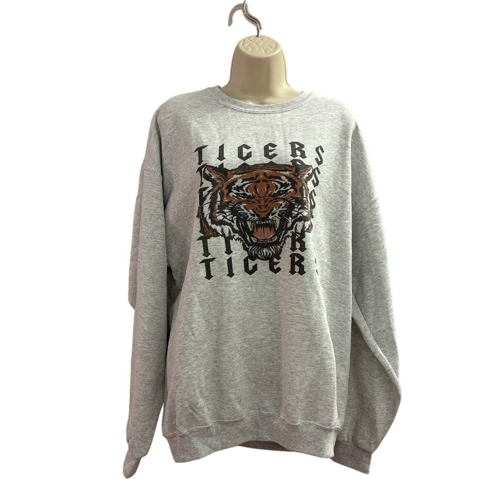 Graphic Jerzees Nublend Grey Crewneck Sweatshirt Tigers Size XL